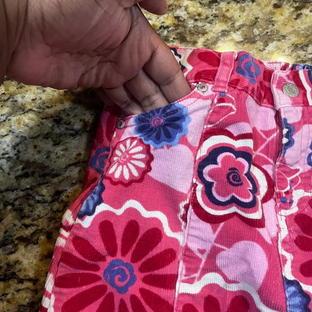 The Children's Place‎ Girls Pink Floral Corduroy Retro Skirt Size 6 Pocket Mini